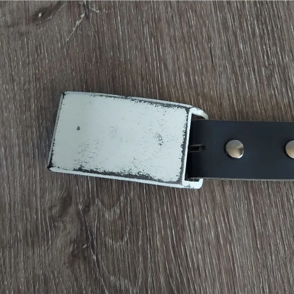 FosterWeld Black Leather Belt With Rectangular Shaped Distressed Buckle XL (36)
